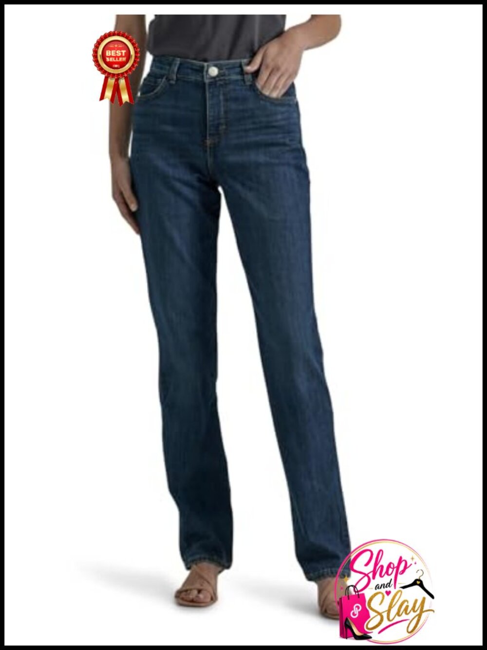 High Rise Relaxed Fit Straight Leg Jeans Stretch Slimming